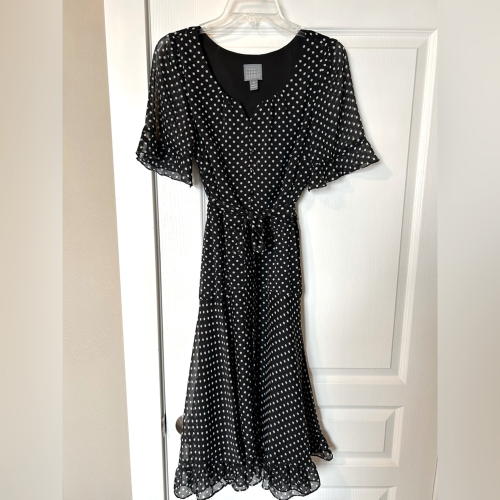 Pretty chiffon black with white polka dot dress size 10 great condition!